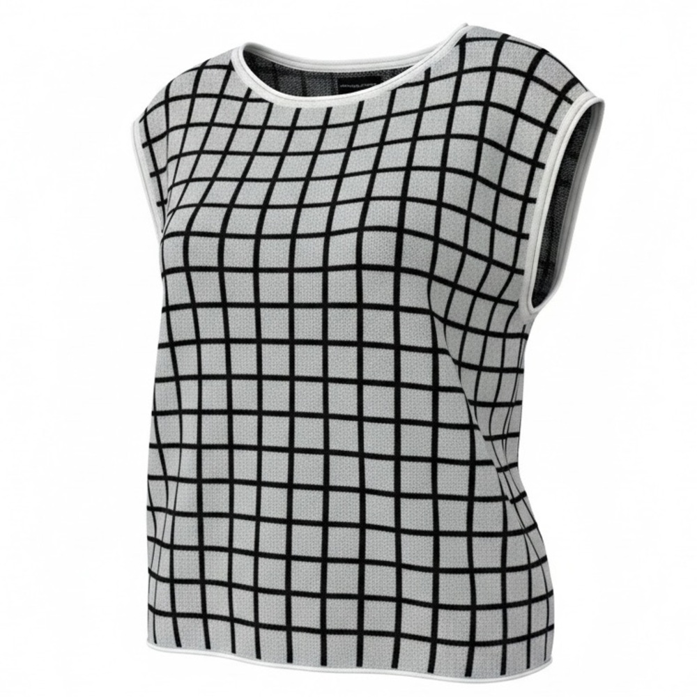 Adrienne Vittadini Black and White Checkered Knit Top sz X-Large